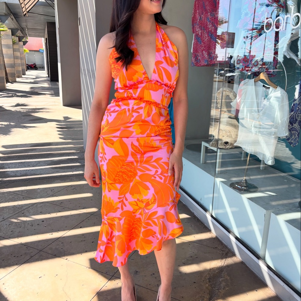 Sugarlips Orange and Pink Floral Halter Dress
